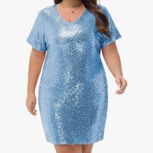 Anna-Kaci Women's Plus Size Short Sleeve Sparkle Dress